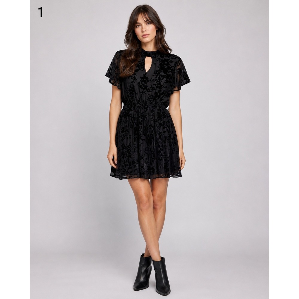 Vintage Y2K Bongo Black Floral Velvet Whimsigoth Vamp Witchy Skater Dress M